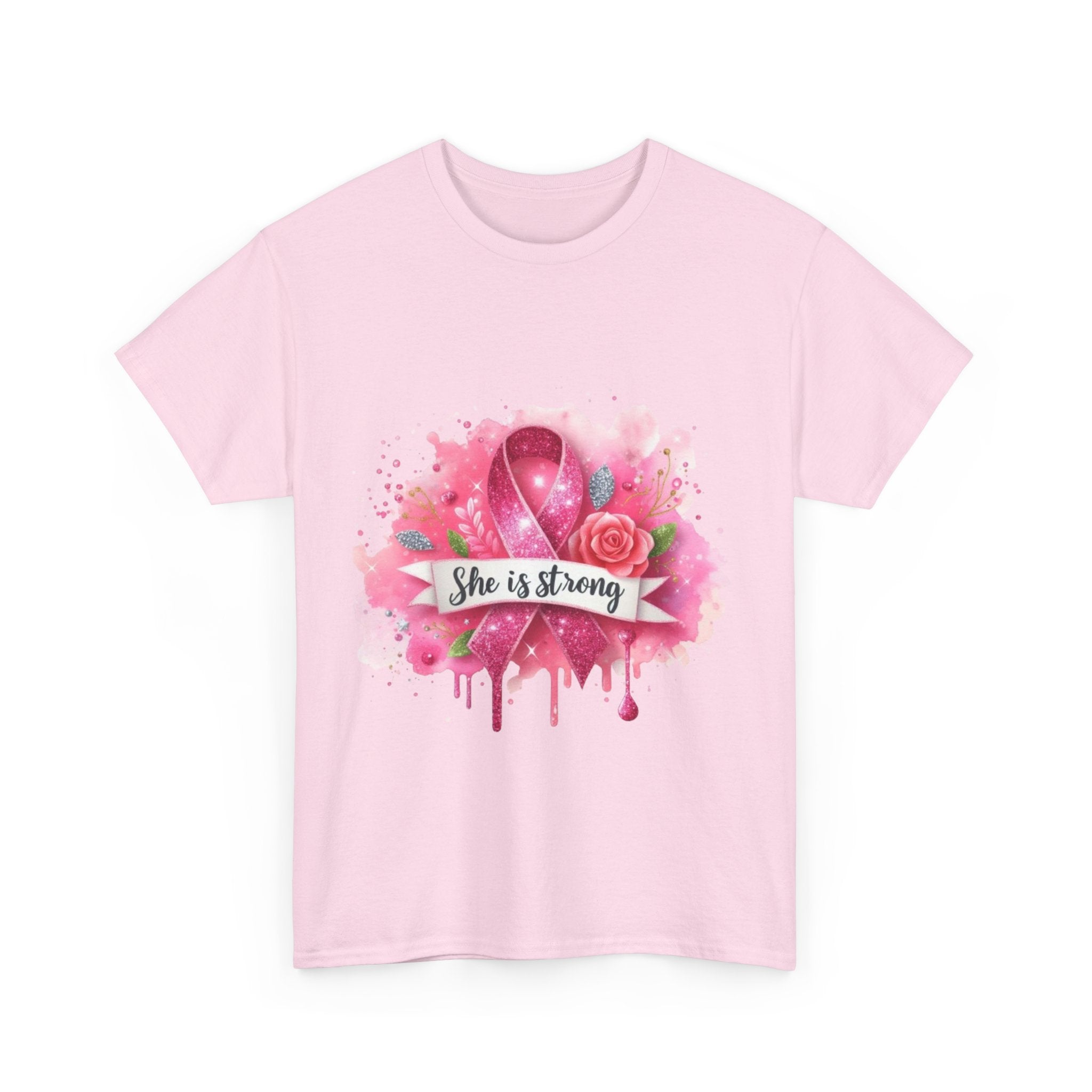 Unisex Heavy Cotton Tee - "She is Strong" Breast Cancer Awareness Shirt, Inspirational Tee, Gift for Her, Supportive Apparel, [...]