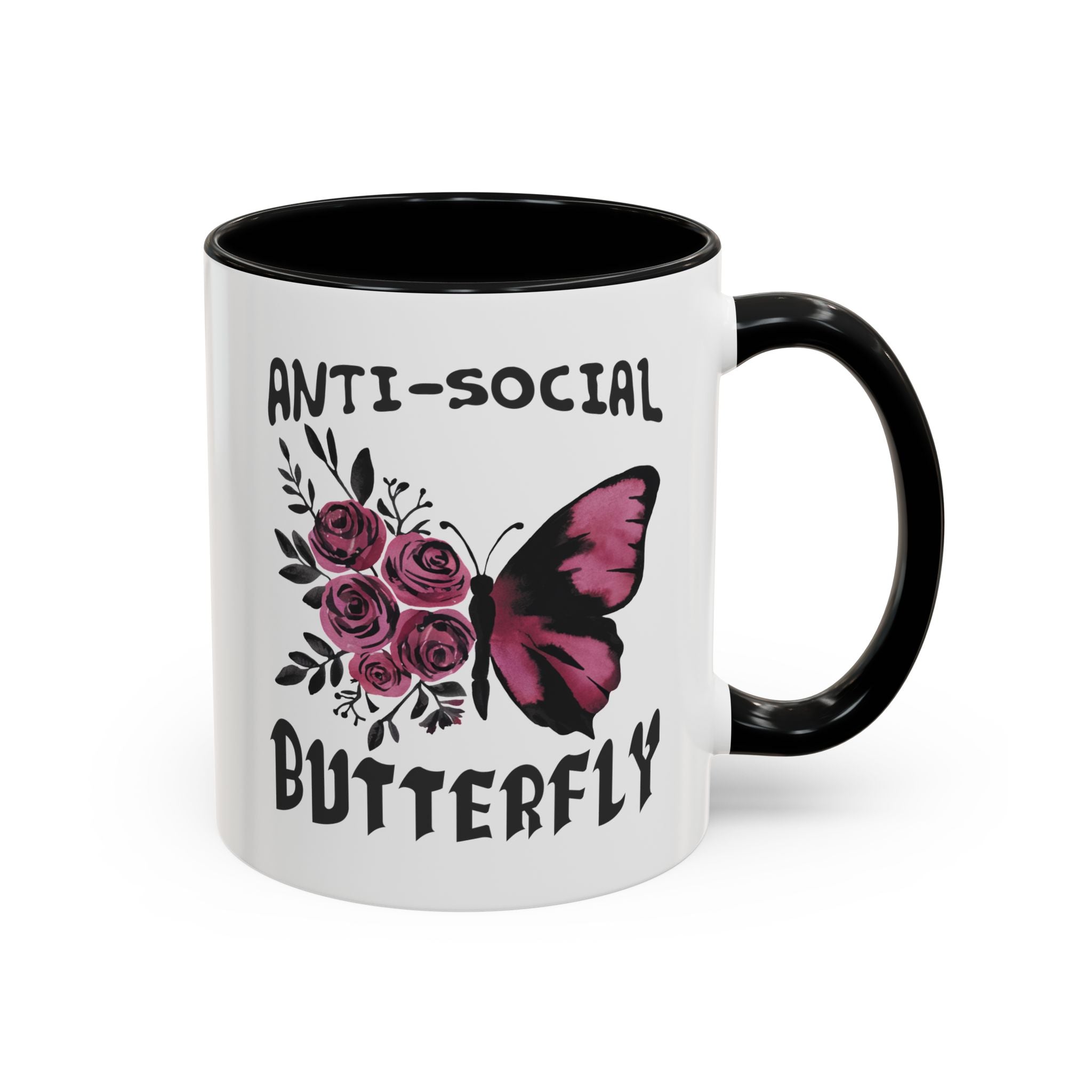Anti-Social Butterfly Coffee Mug - Floral & Butterfly Design