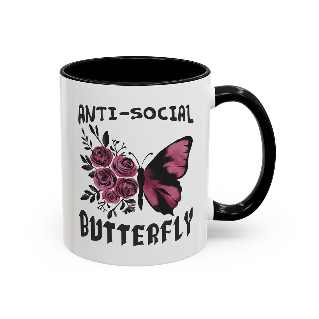Anti-Social Butterfly Coffee Mug - Floral & Butterfly Design