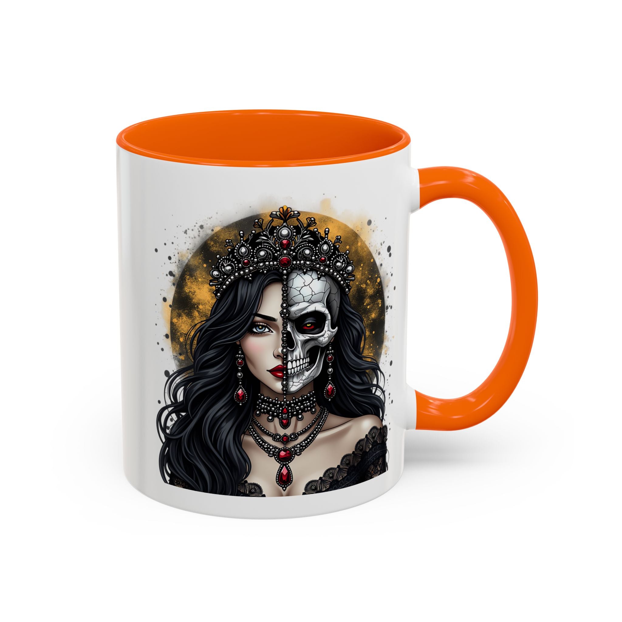 Gothic Art Accent Mug - Artistic Skull & Lady Design, Unique Coffee Cup for Halloween, Gift for Her, Decorative Kitchenware, Dark Aesthetic