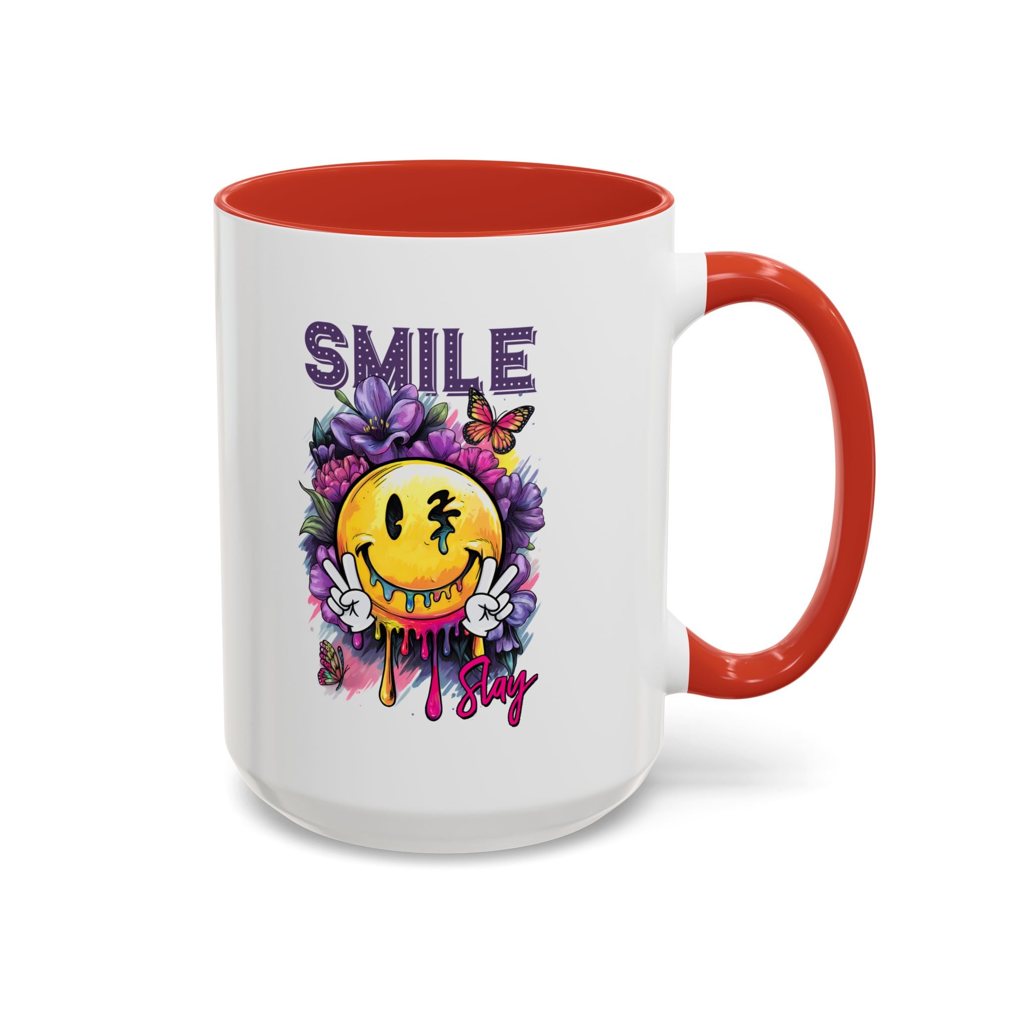 Smile Stay Accent Coffee Mug - Vibrant Floral Design for Positive Vibes