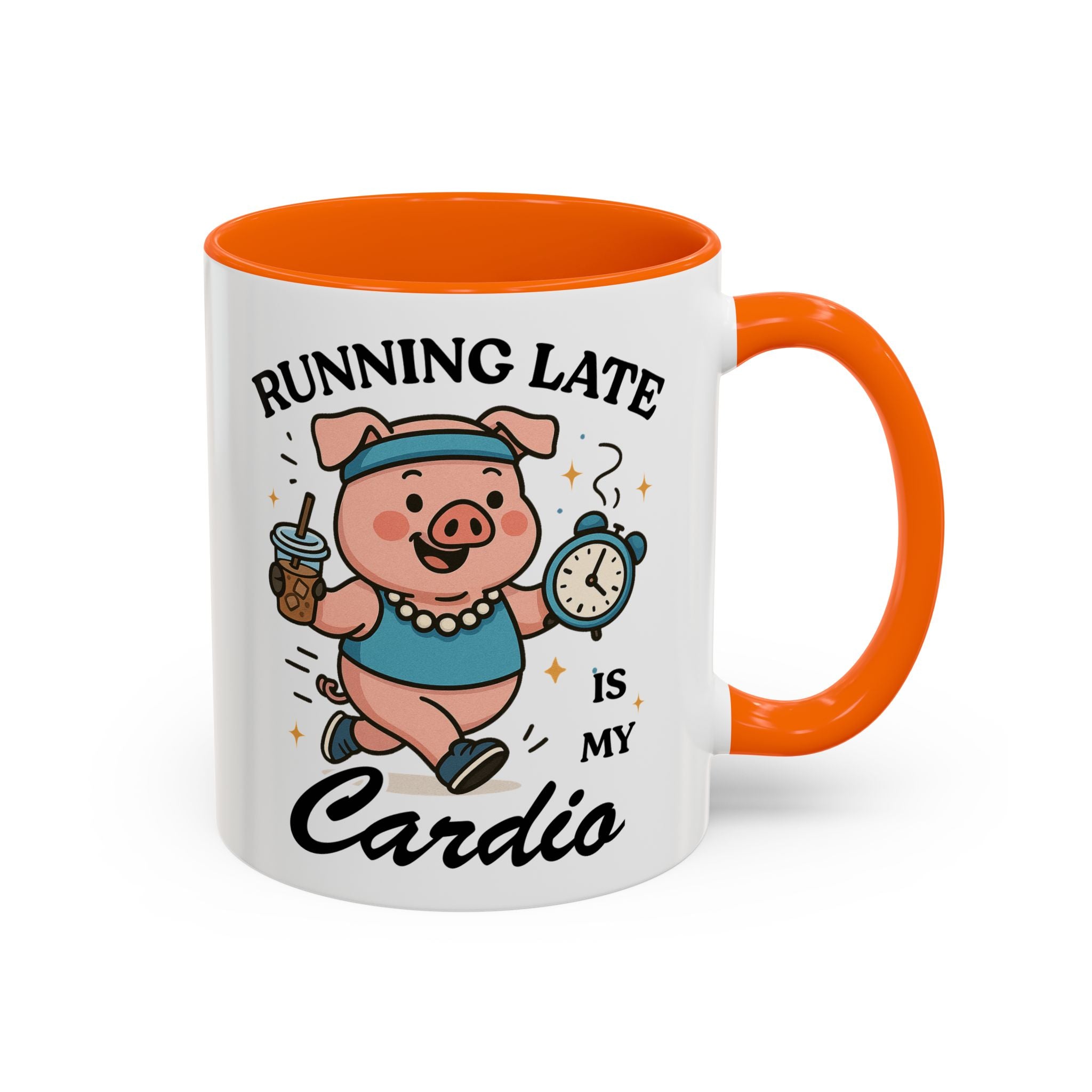 Running Late Is My Cardio Coffee Mug — Funny Pig Jogger Accent Mug (11/15oz)