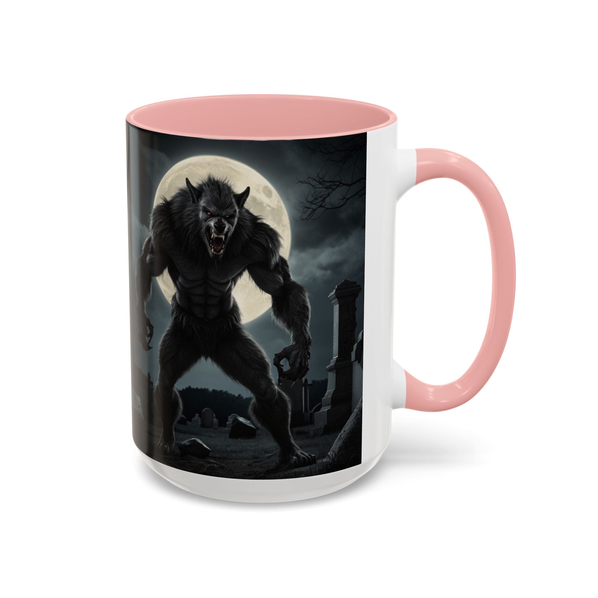 Werewolf Graveyard Coffee Mug — Gothic Moonlit Horror Accent Mug (11/15oz) fantasy