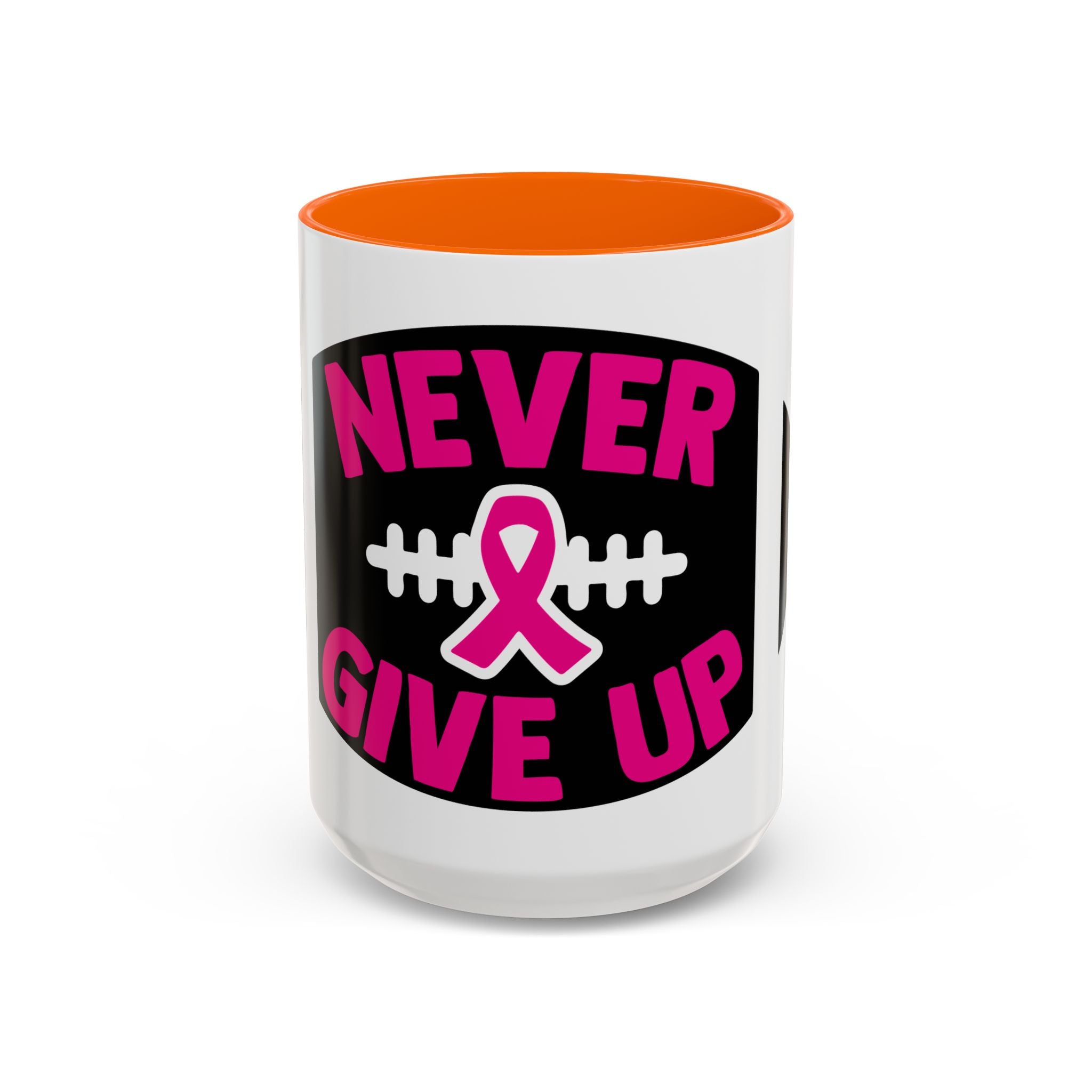Inspirational Breast Cancer Awareness Coffee Mug - Never Give Up, Motivational Gift, Supportive Keepsake, Home or Office Decor