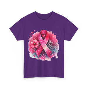 Breast Cancer Awareness Tee - She is Strong, Support Shirt, Gift for Fighters, Awareness Month Apparel, Inspirational T-Shirt
