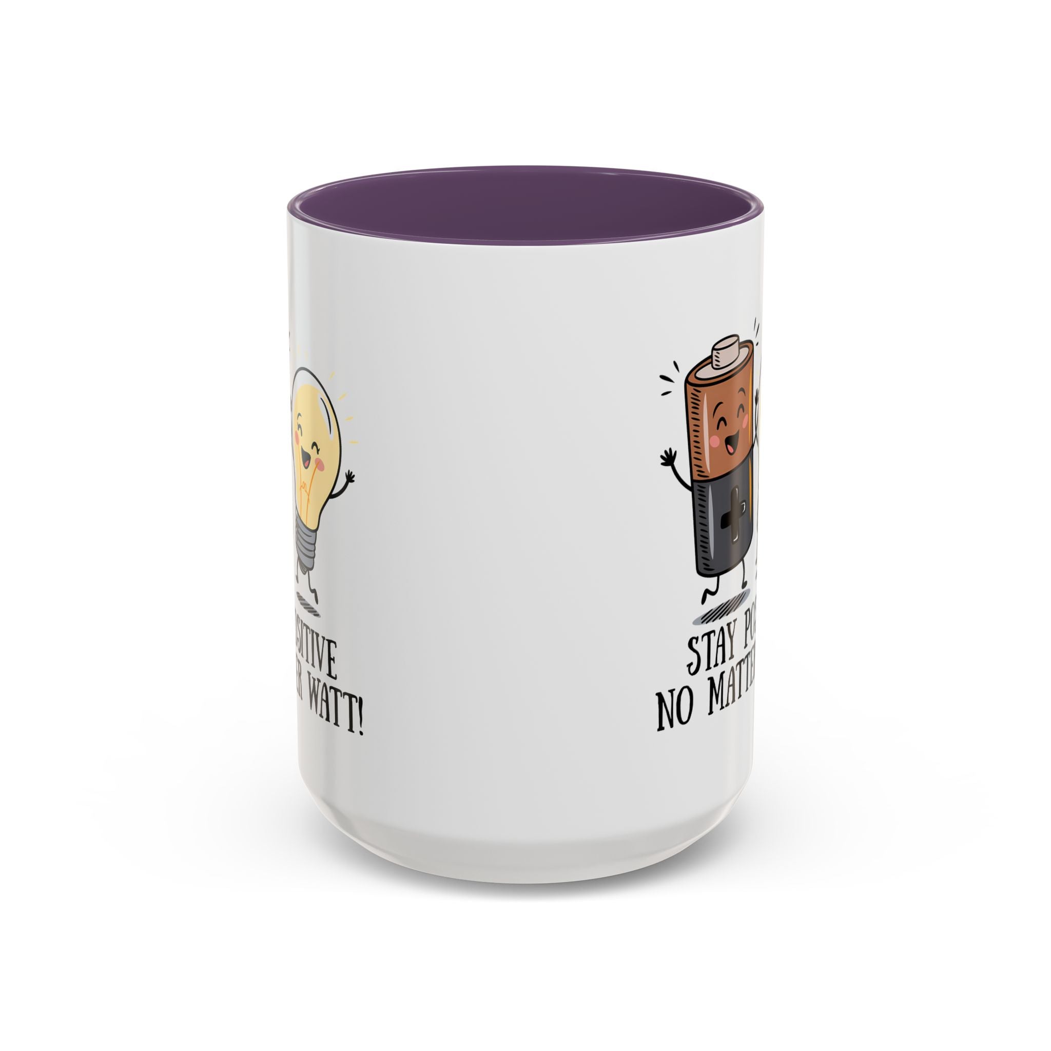 Stay Positive Accent Coffee Mug - 11oz & 15oz - Cute Light Bulb & Battery Design
