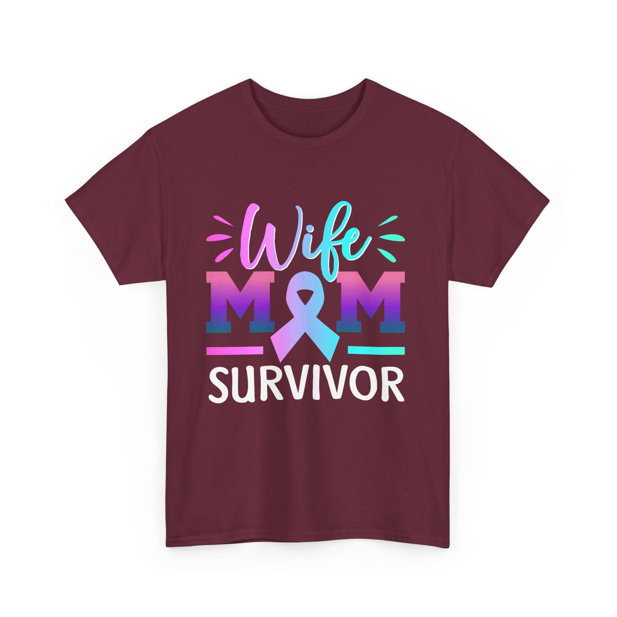 Wife Mom Survivor Tee, Unisex Heavy Cotton Tee, Cancer Awareness Shirt, Gift for Survivors, Inspirational Mom Shirt