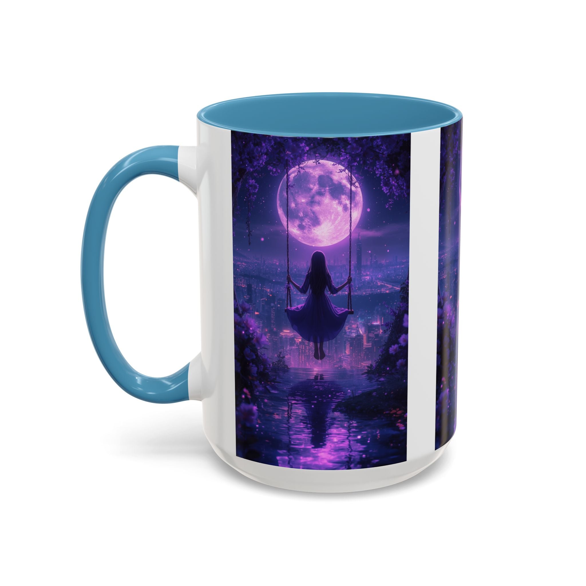 anime Dreamy Moonlit Swing Accent Coffee Mug, Artistic Mug, Celestial Coffee Cup, Fantasy Beverage Holder, Gift for Dreamers