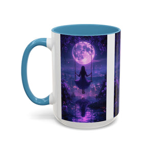 anime Dreamy Moonlit Swing Accent Coffee Mug, Artistic Mug, Celestial Coffee Cup, Fantasy Beverage Holder, Gift for Dreamers
