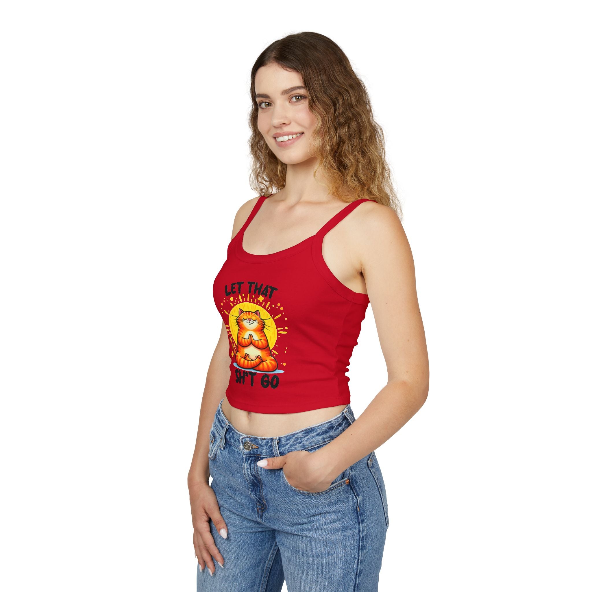 Funny Cat Women's Spaghetti Strap Tank Top - "Let That Sh*t Go" Design