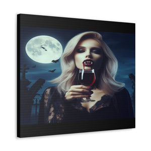 Blonde vampire drinking blood in graveyard Canvas Gallery Wraps