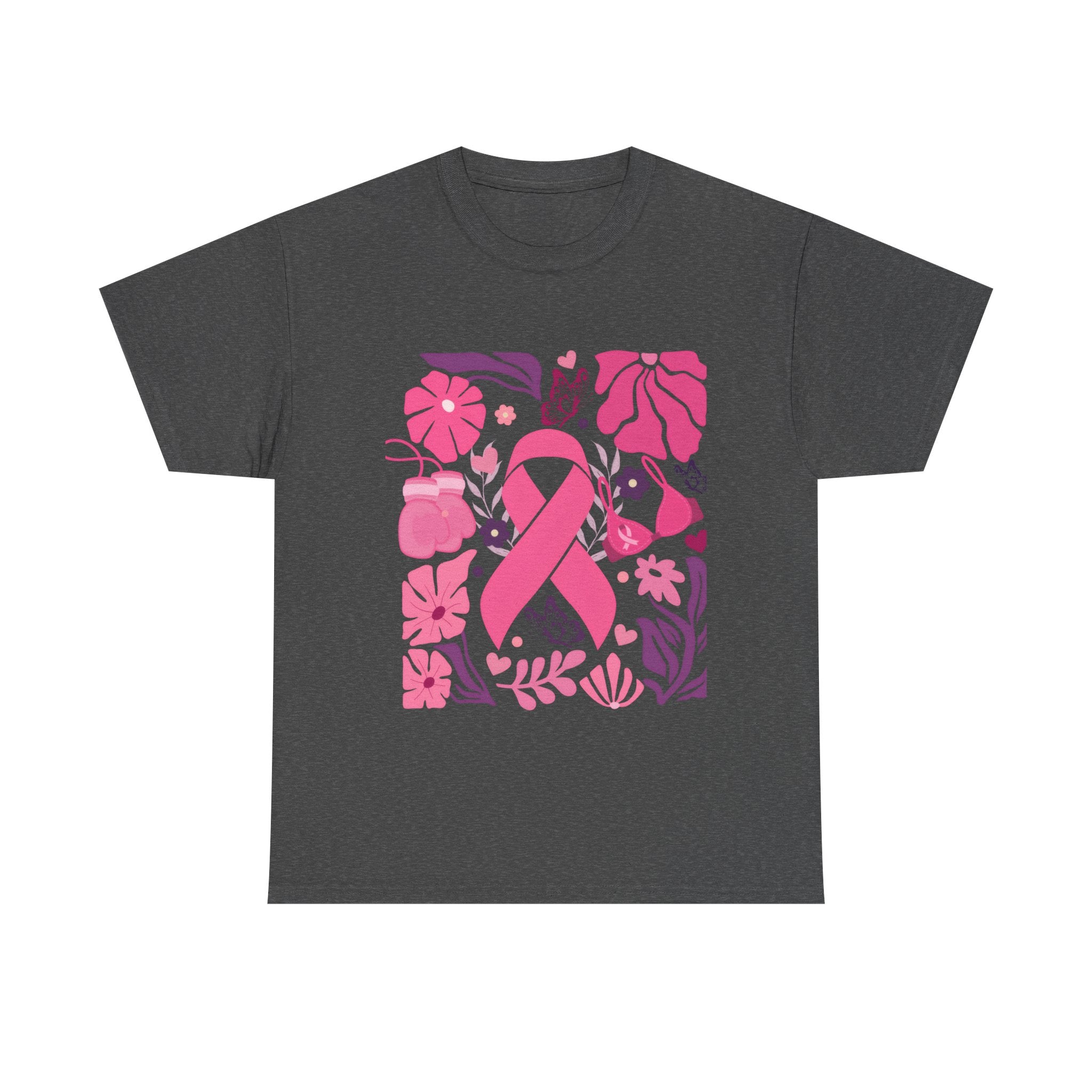 Pink Ribbon Awareness Tee, Flower Power Shirt, Support Breast Cancer, Unisex Cotton T-shirt, Thoughtful Gift for Her