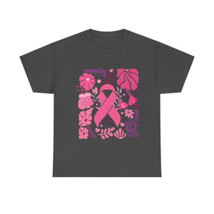 Pink Ribbon Awareness Tee, Flower Power Shirt, Support Breast Cancer, Unisex Cotton T-shirt, Thoughtful Gift for Her
