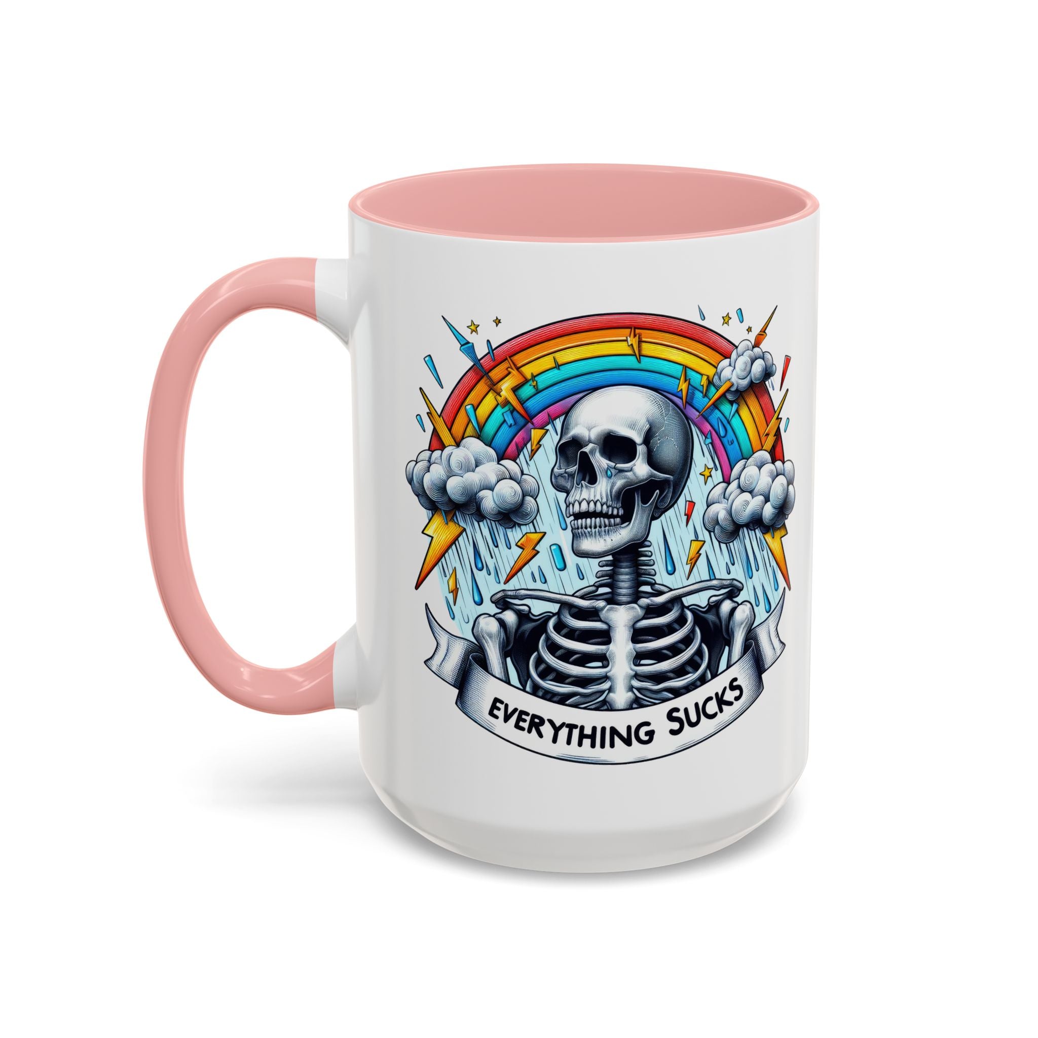 Everything Sucks Skeleton Coffee Mug | 11oz 15oz | Unique Gift for Coffee Lovers, Goth Home Décor, Quirky Humor Mug, Dark Aesthetic