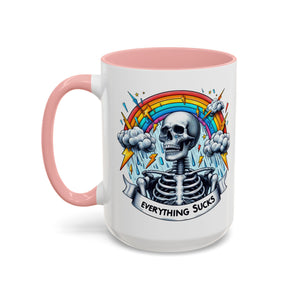 Everything Sucks Skeleton Coffee Mug | 11oz 15oz | Unique Gift for Coffee Lovers, Goth Home Décor, Quirky Humor Mug, Dark Aesthetic