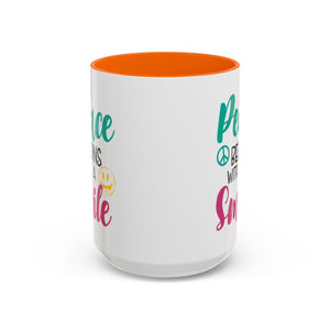 Inspirational Peace Coffee Mug - "Peace Begins with a Smile" - 11oz & 15oz