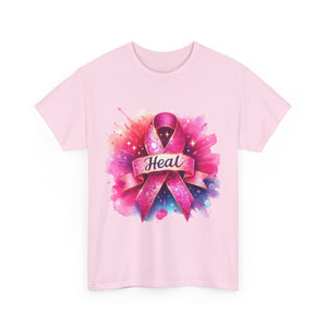 Breast Cancer Awareness Tee, Heal Ribbon Shirt, Supportive Gift, Unisex Cotton T-Shirt, Inspirational Apparel, Pink Ribbon Top