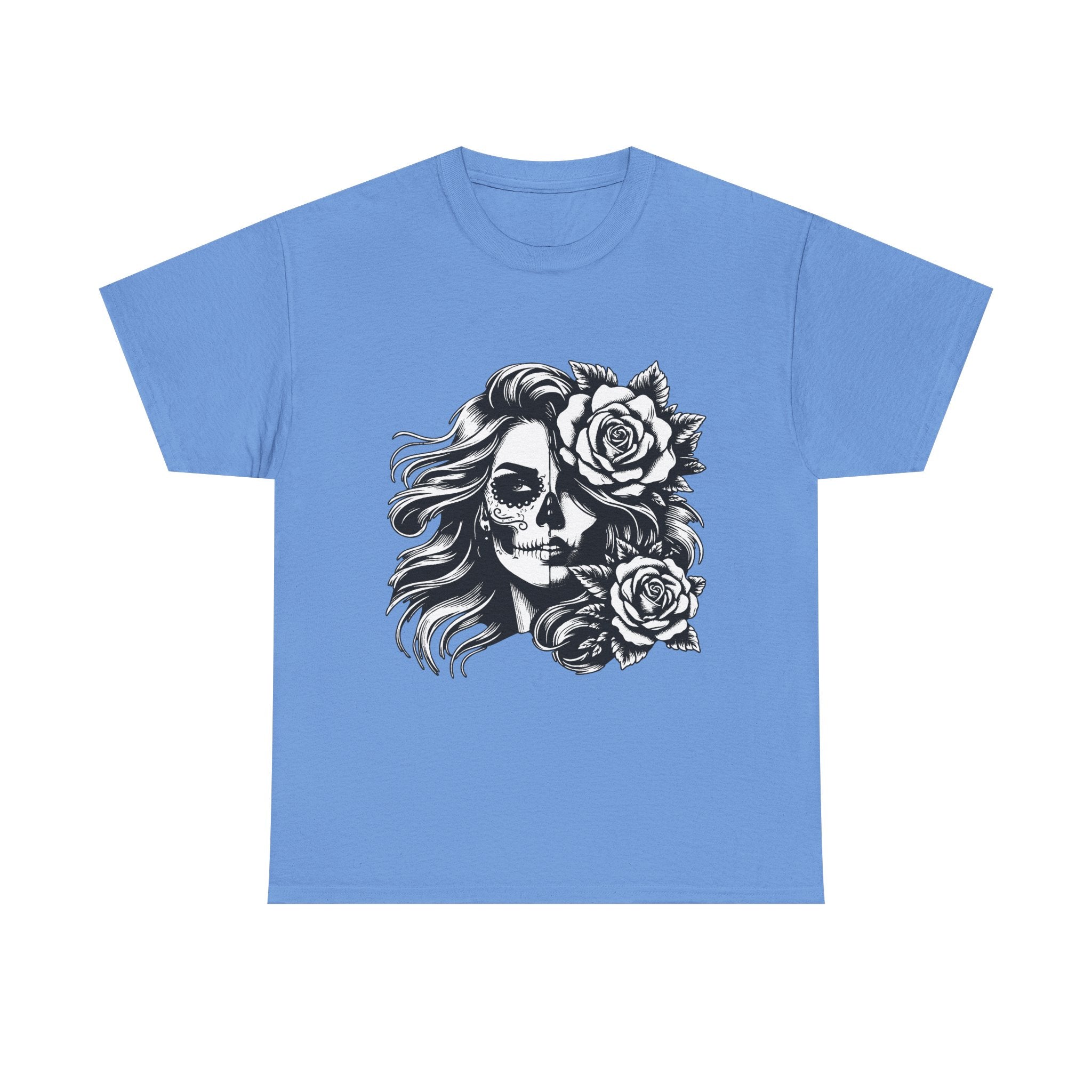 Skull & Rose Unisex Heavy Cotton Tee - Edgy Floral Graphic T-Shirt