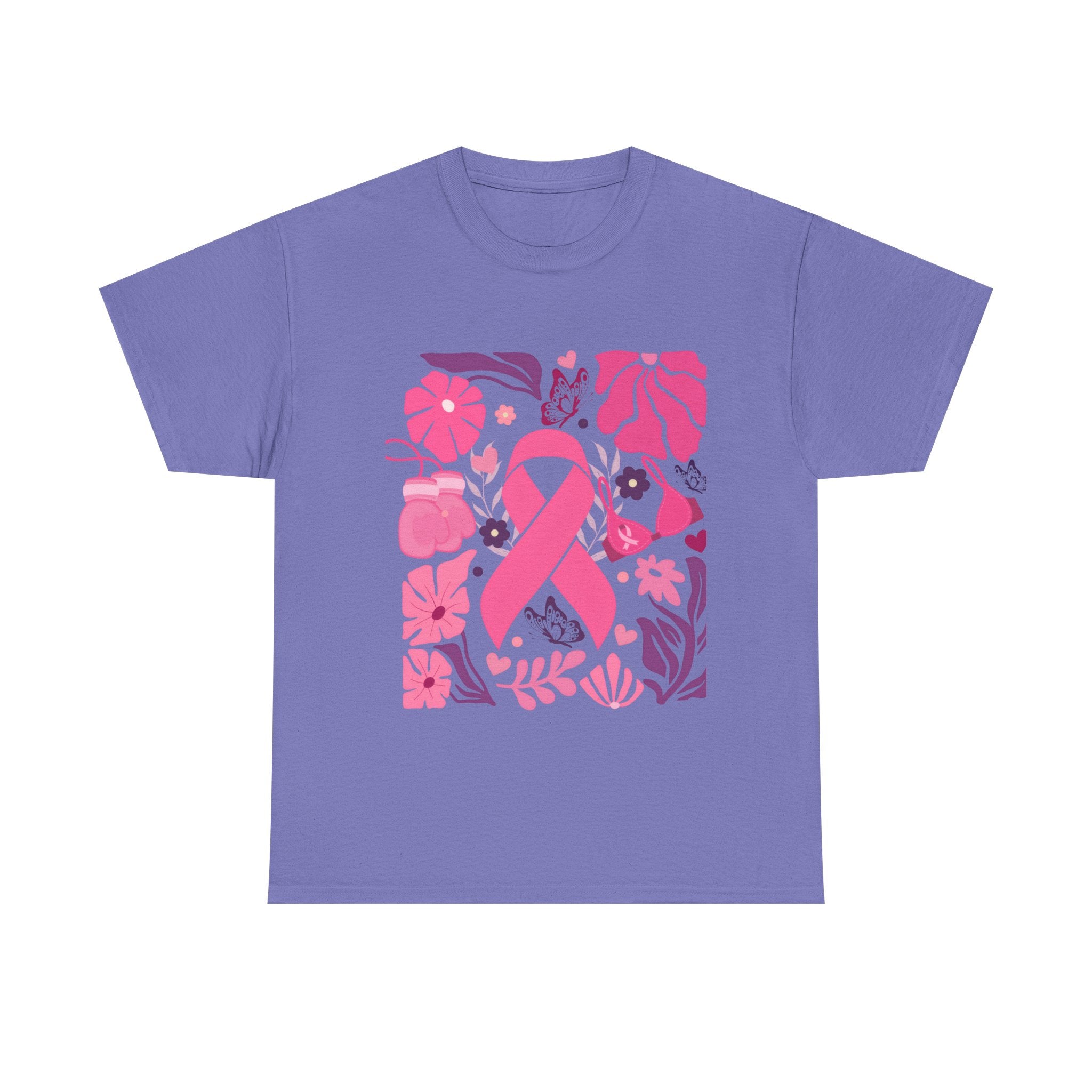 Pink Ribbon Awareness Tee, Flower Power Shirt, Support Breast Cancer, Unisex Cotton T-shirt, Thoughtful Gift for Her