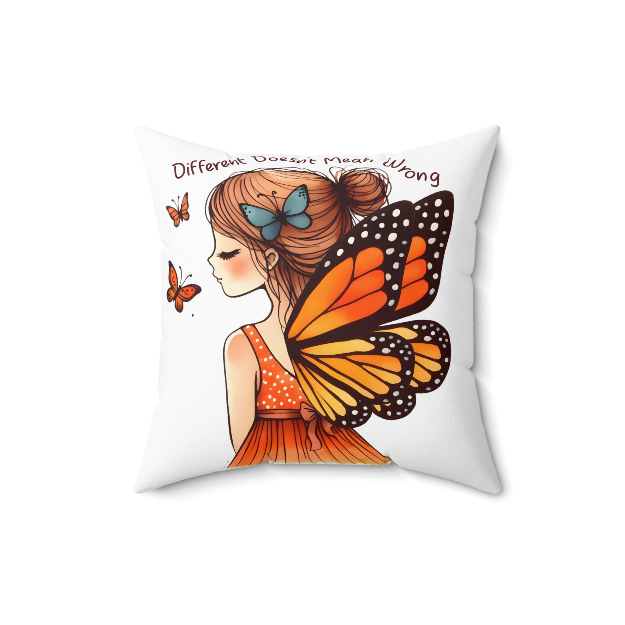 Monarch Fairy Pillow — 'Different Doesn't Mean Wrong' Decorative Throw Pillow