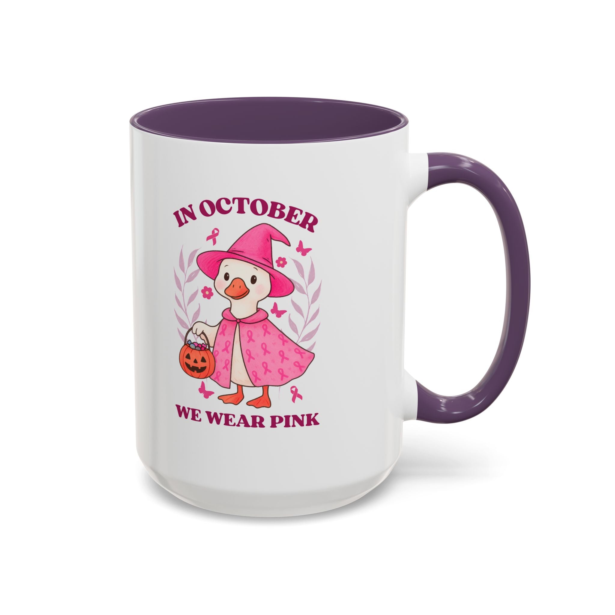 Halloween Breast Cancer Awareness Coffee Mug | October 2023 Gift, Pink Ribbon Mug, Spooky Coffee Cup, Cute Duck Mug, Fall Decor
