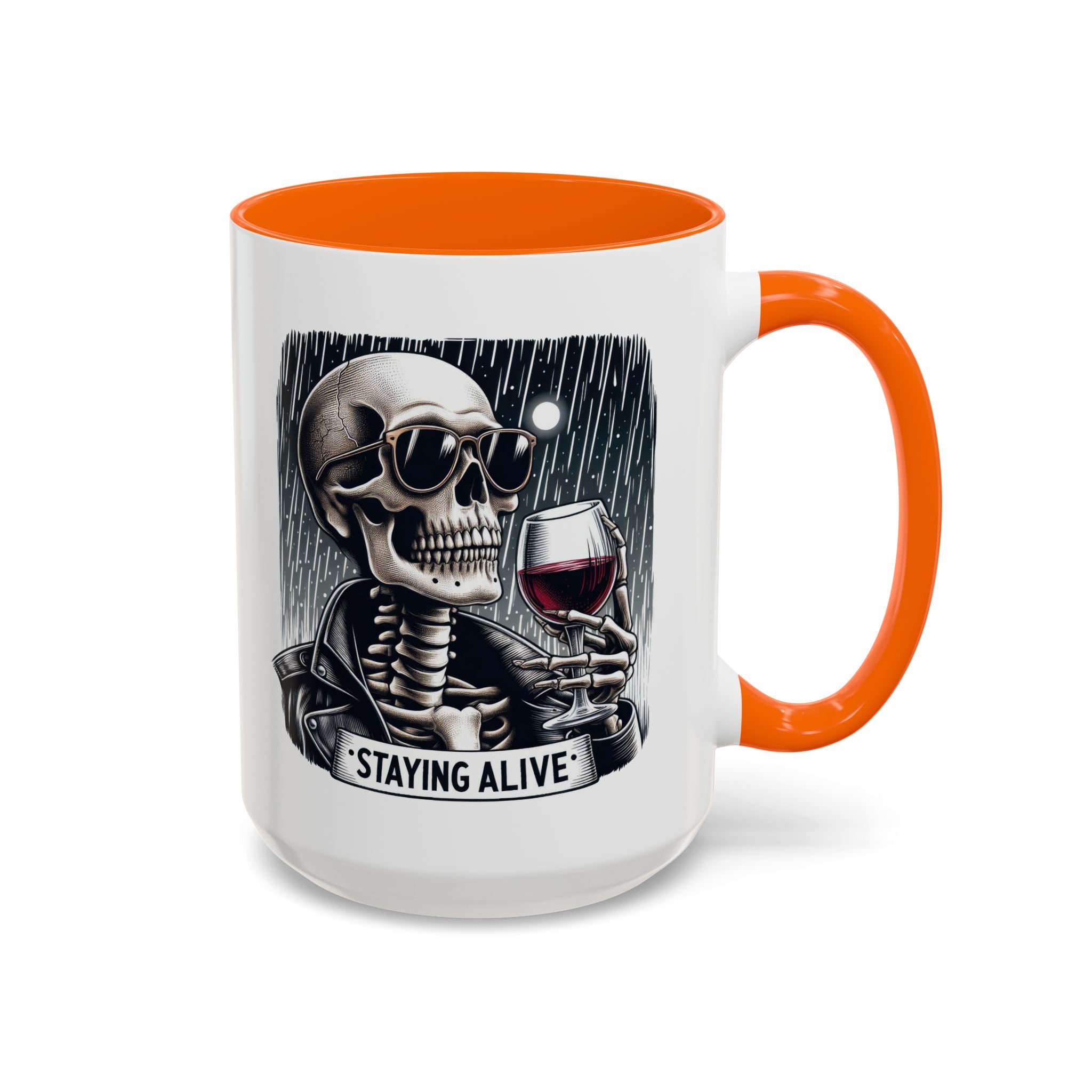 Stylish Skull Coffee Mug, Gothic Drinkware, Staying Alive Gift for Halloween, Funny Office Mug, Alternative Drinkware
