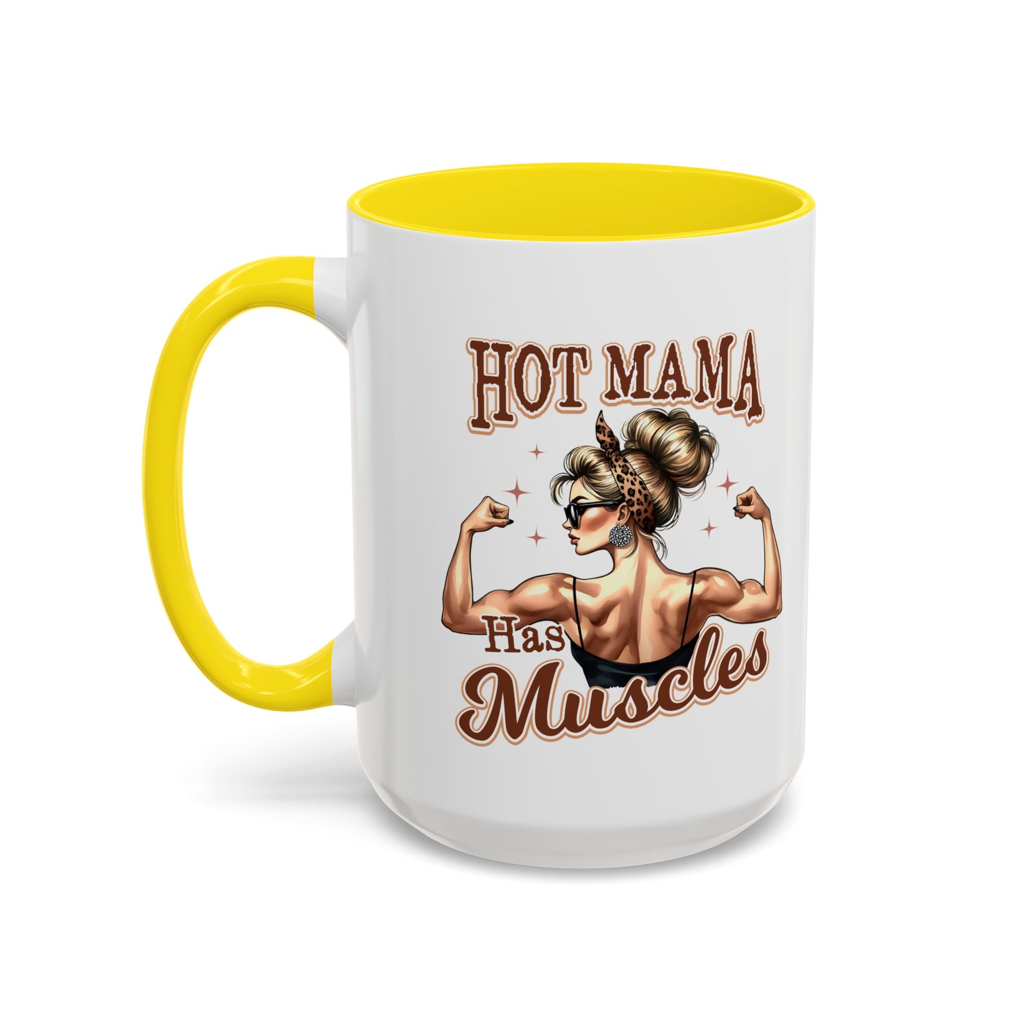 Hot Mama Has Muscles Coffee Mug - Fun & Motivational 11/15oz Accent Mug for Fitness Lovers