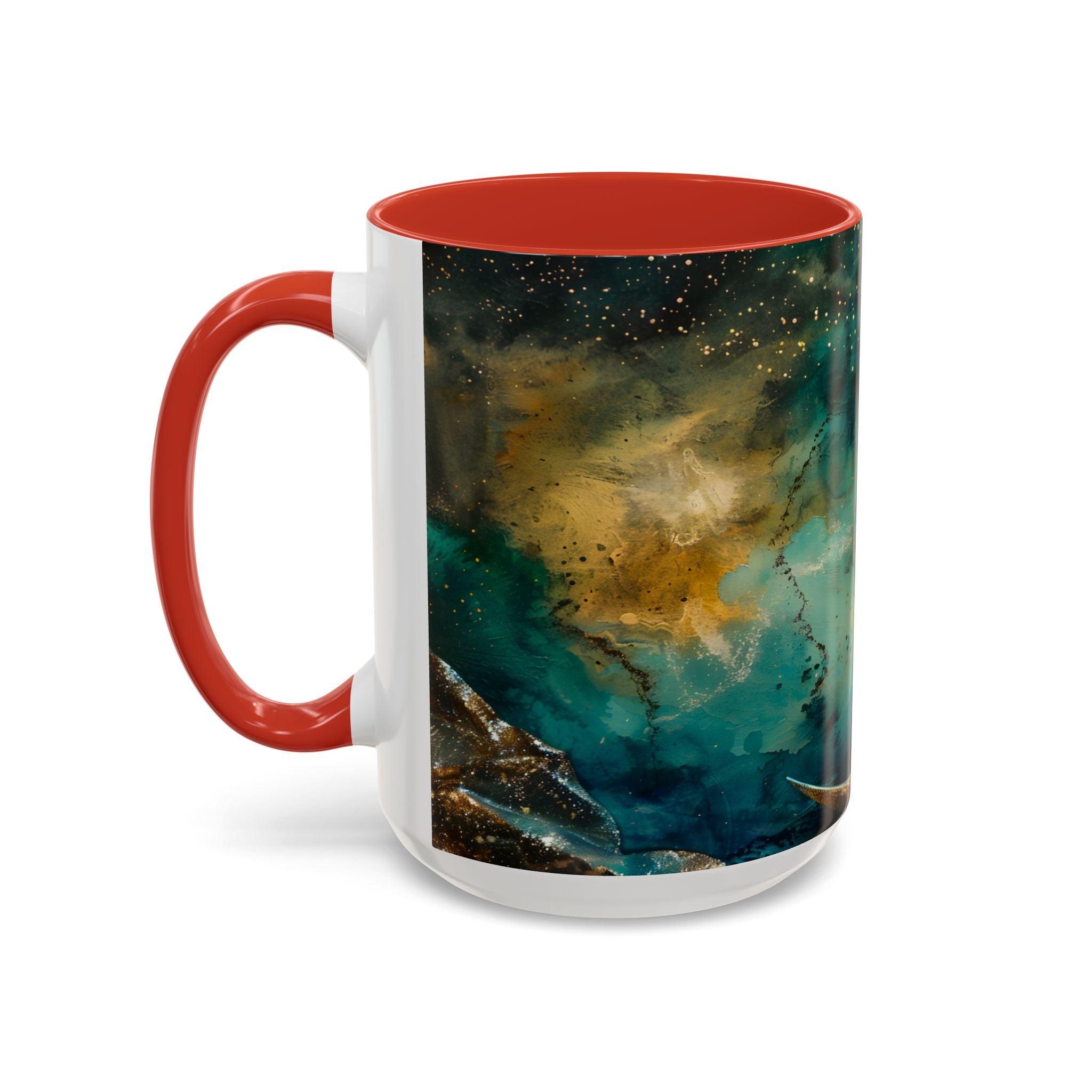 Fairy on the Moon Accent Coffee Mug – Mystical Teal Celestial Ceramic Mug (11/15oz) fantasy