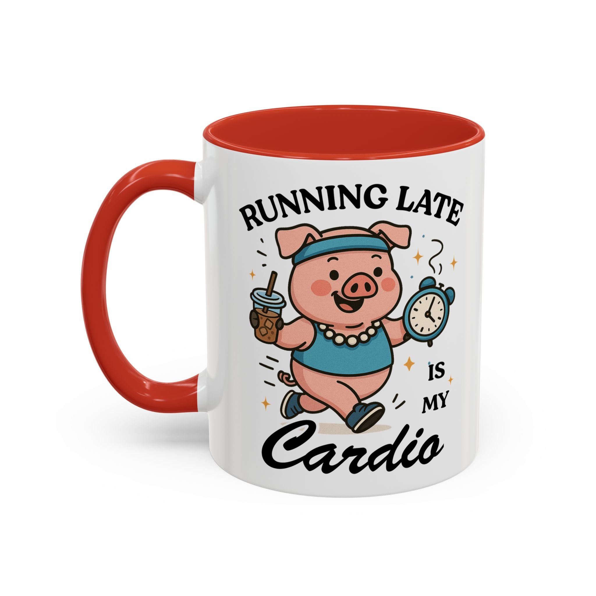 Running Late Is My Cardio Coffee Mug — Funny Pig Jogger Accent Mug (11/15oz)