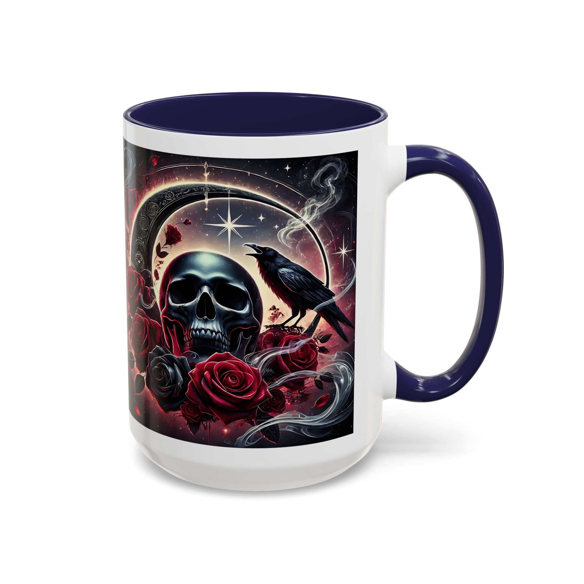 Skull & Raven Accent Coffee Mug — Gothic Roses 11/15oz