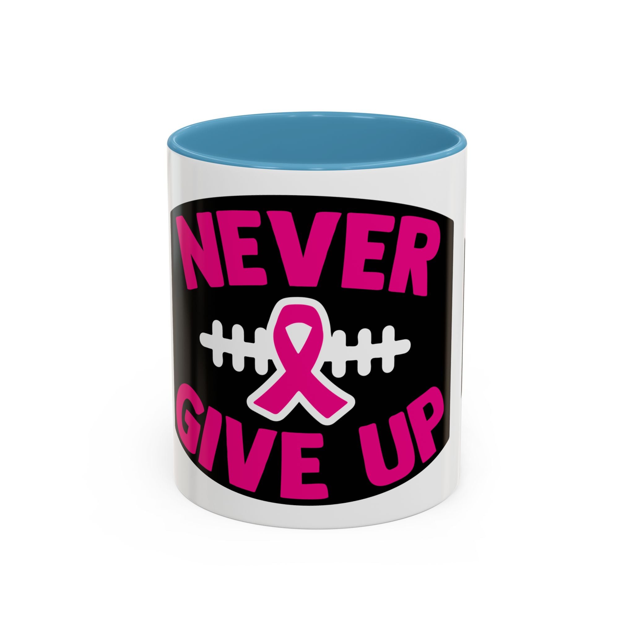 Inspirational Breast Cancer Awareness Coffee Mug - Never Give Up, Motivational Gift, Supportive Keepsake, Home or Office Decor