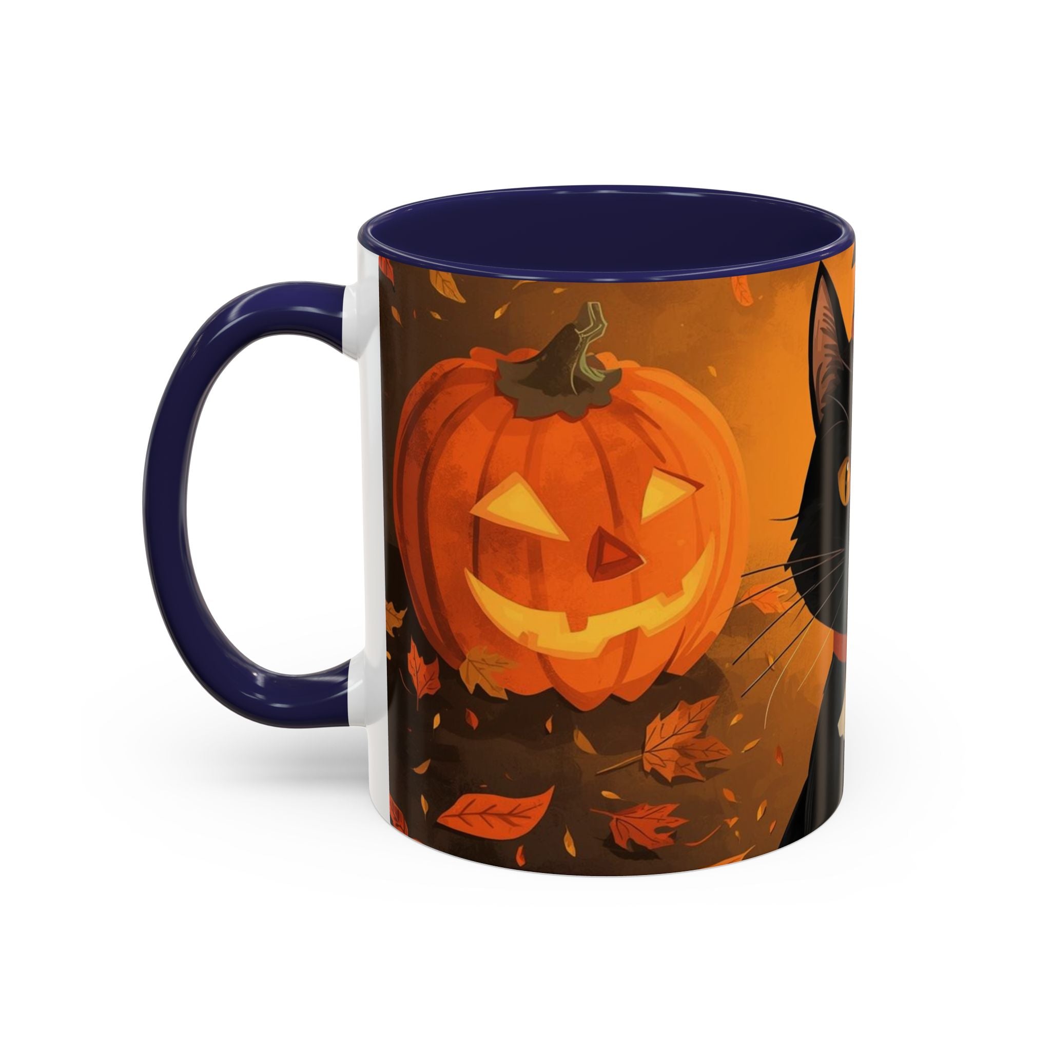 Halloween Cat Coffee Mug - Spooky Black Cat & Pumpkin Design