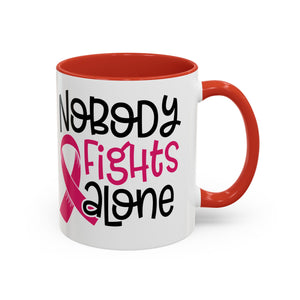 Inspirational Coffee Mug for Support - 'Nobody Fights Alone' | Breast Cancer Awareness Gift, Motivational Mug, Friendship Gift, Self-Care