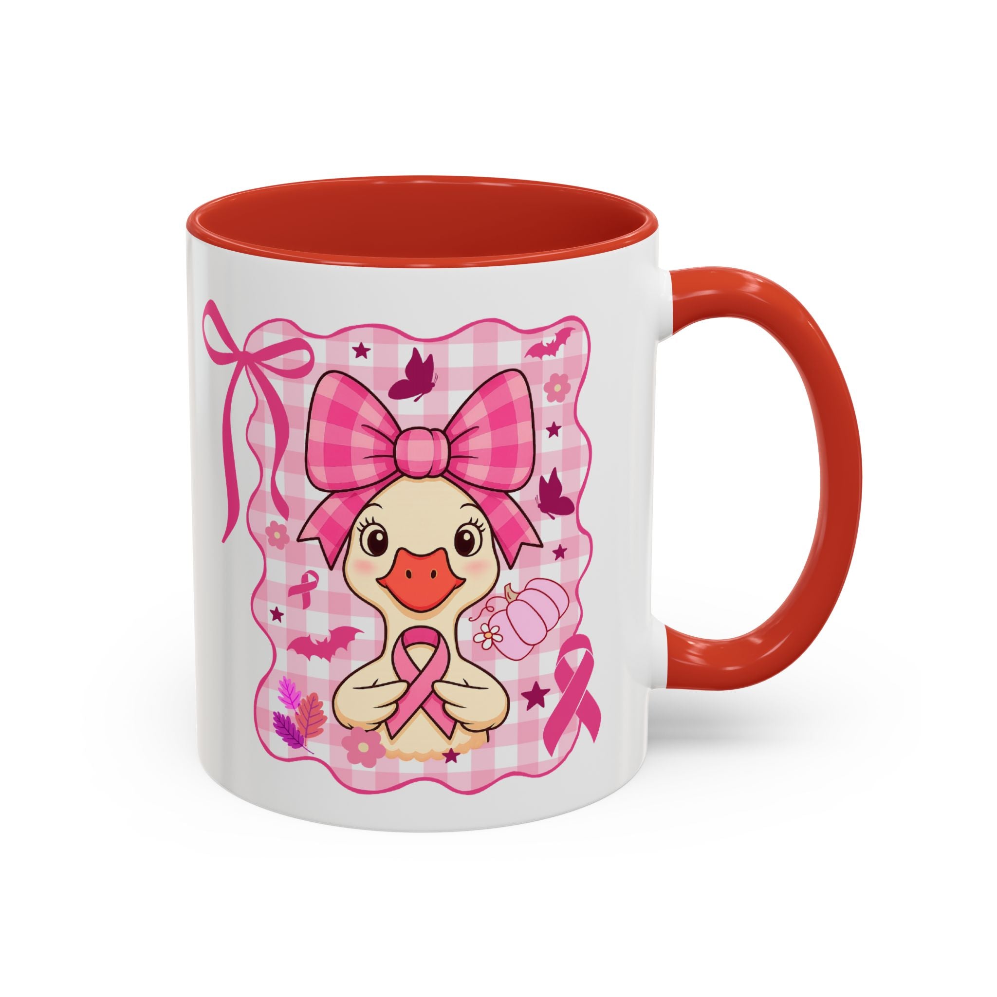 Pink Ribbon Duck Coffee Mug for Breast Cancer Awareness, Cute Gift for Her, Supportive Breast Cancer Mug, Unique Coffee Cup, Holiday Present