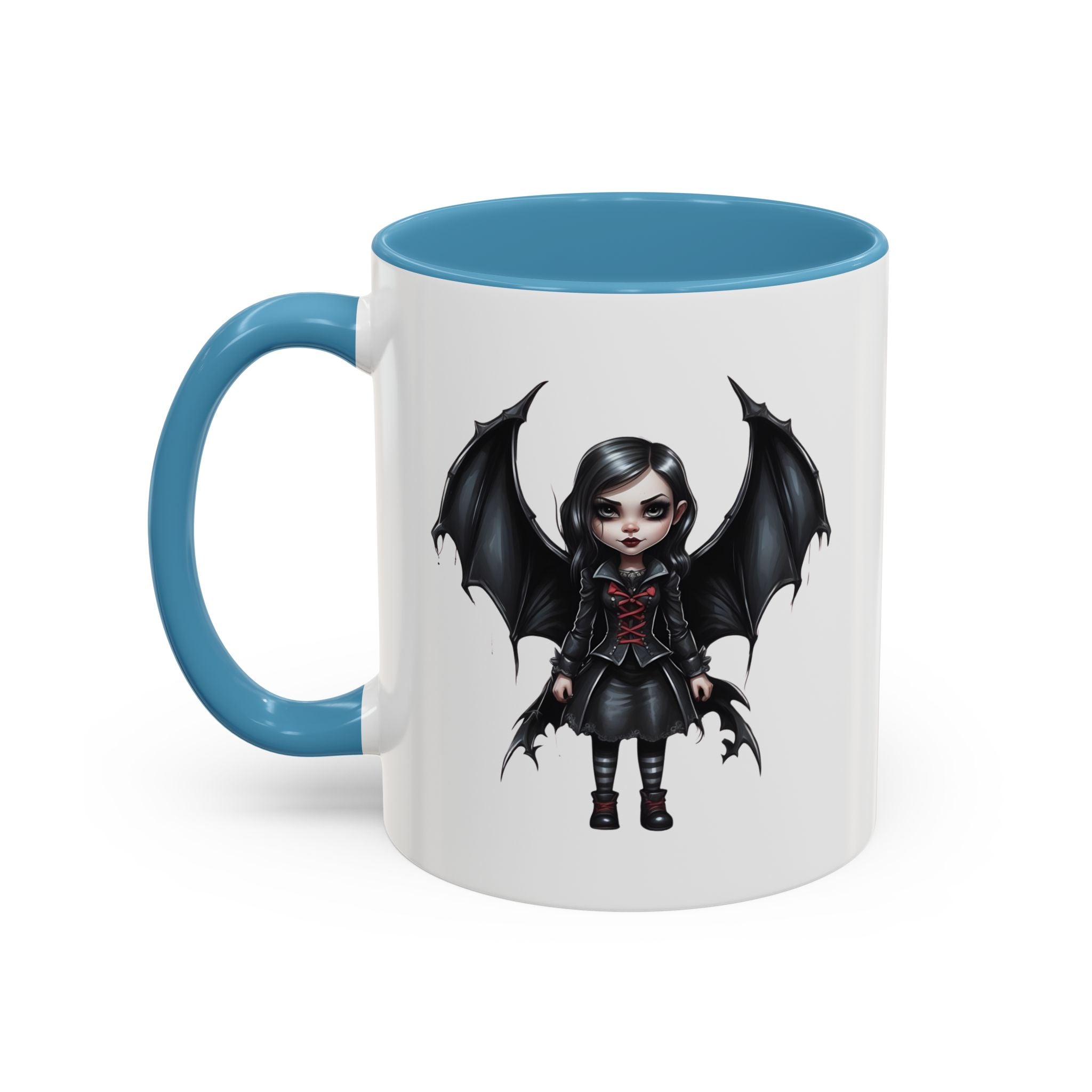 Gothic vampire girl with bat wings horror art Accent Coffee Mug (11, 15oz) vamp18