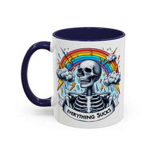 Everything Sucks Skeleton Coffee Mug | 11oz 15oz | Unique Gift for Coffee Lovers, Goth Home Décor, Quirky Humor Mug, Dark Aesthetic