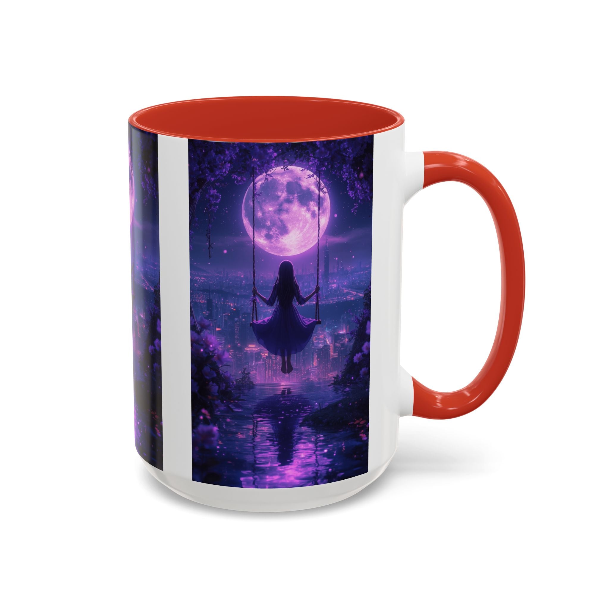 anime Dreamy Moonlit Swing Accent Coffee Mug, Artistic Mug, Celestial Coffee Cup, Fantasy Beverage Holder, Gift for Dreamers