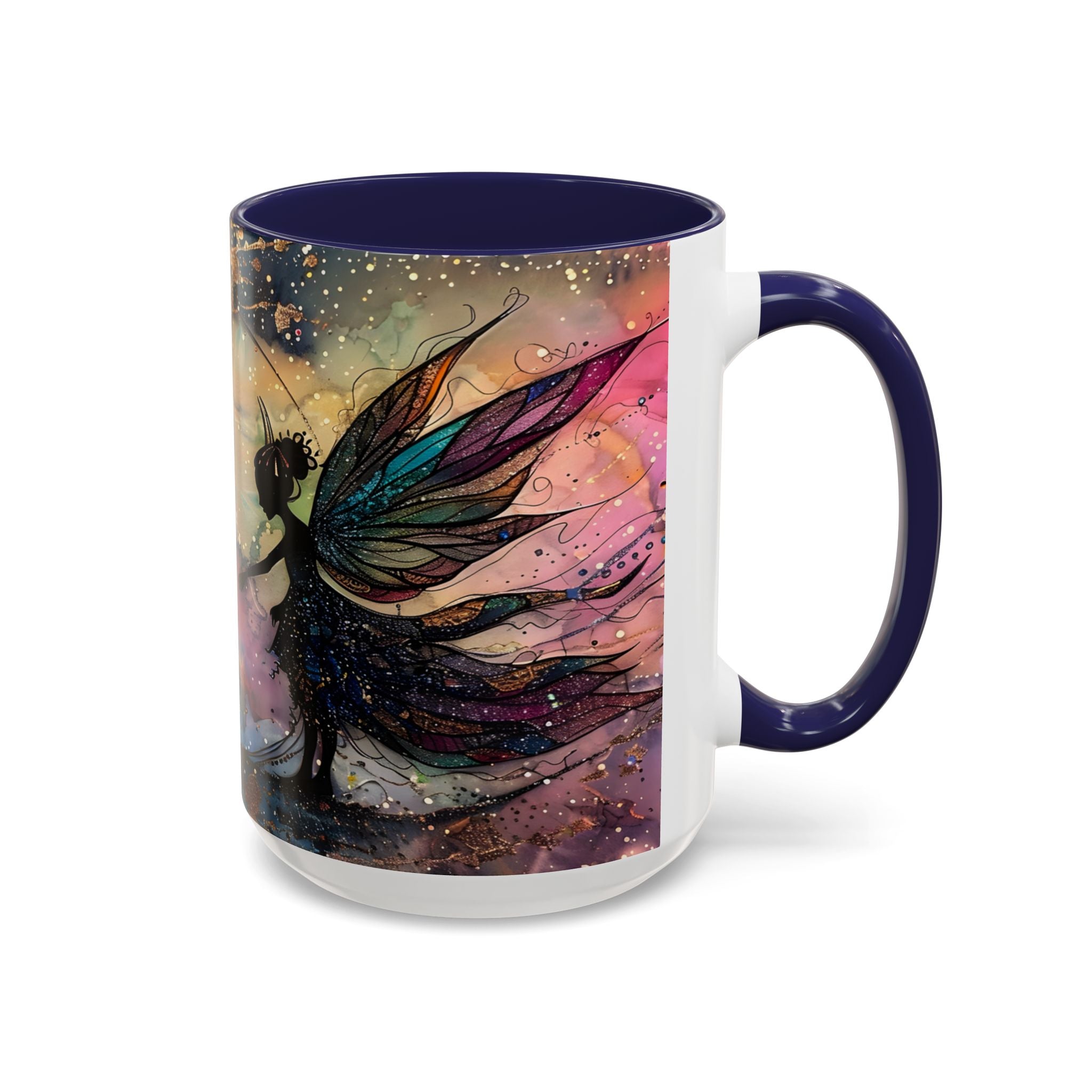 Magical Fairy Galaxy Accent Coffee Mug — Colorful Winged Fairy Art (11/15 oz) fantasy