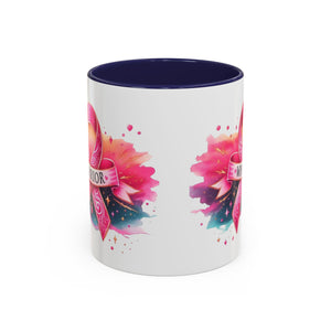 Pink Ribbon Warrior Coffee Mug, Support Breast Cancer Awareness Gift, Inspirational Mug, Cancer Survivor Merchandise, 11oz 15oz Mug