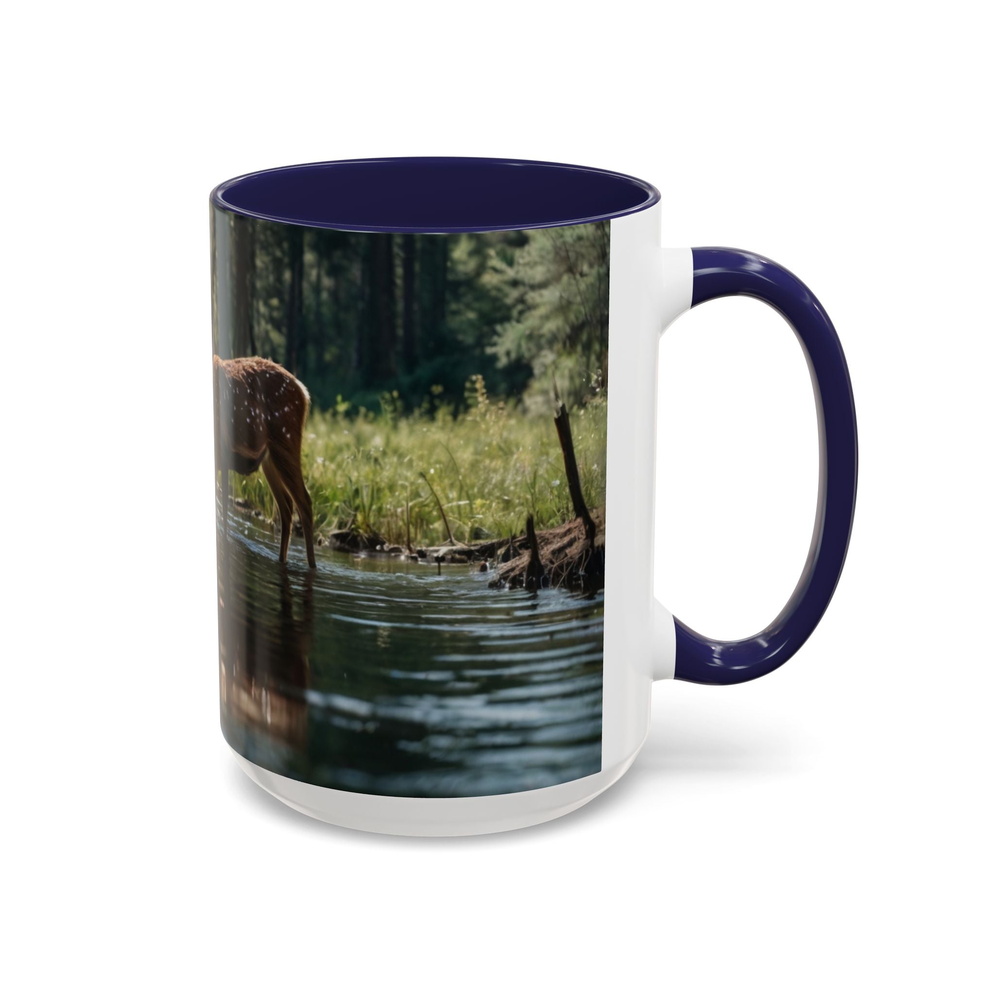 Deer at Stream Accent Coffee Mug — Scenic Wildlife Photo Mug (11/15oz) nature lovers