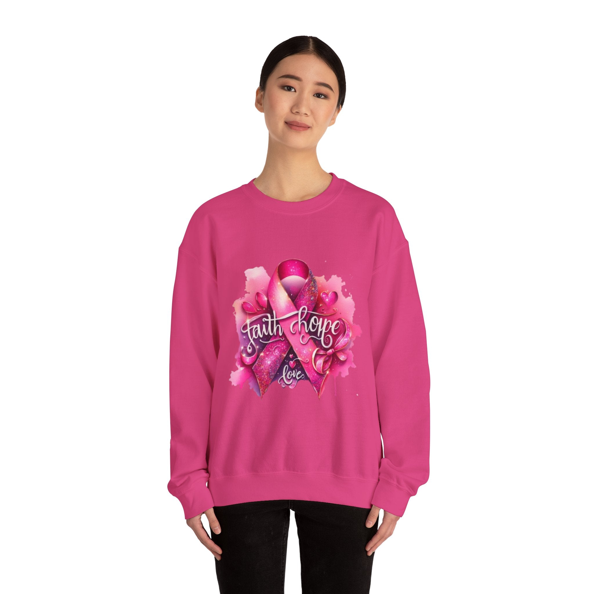 Breast Cancer Awareness Sweatshirt, Faith Hope Love Crewneck, Comfort Fashion, Supportive Gift for Her, Pink Ribbon Apparel