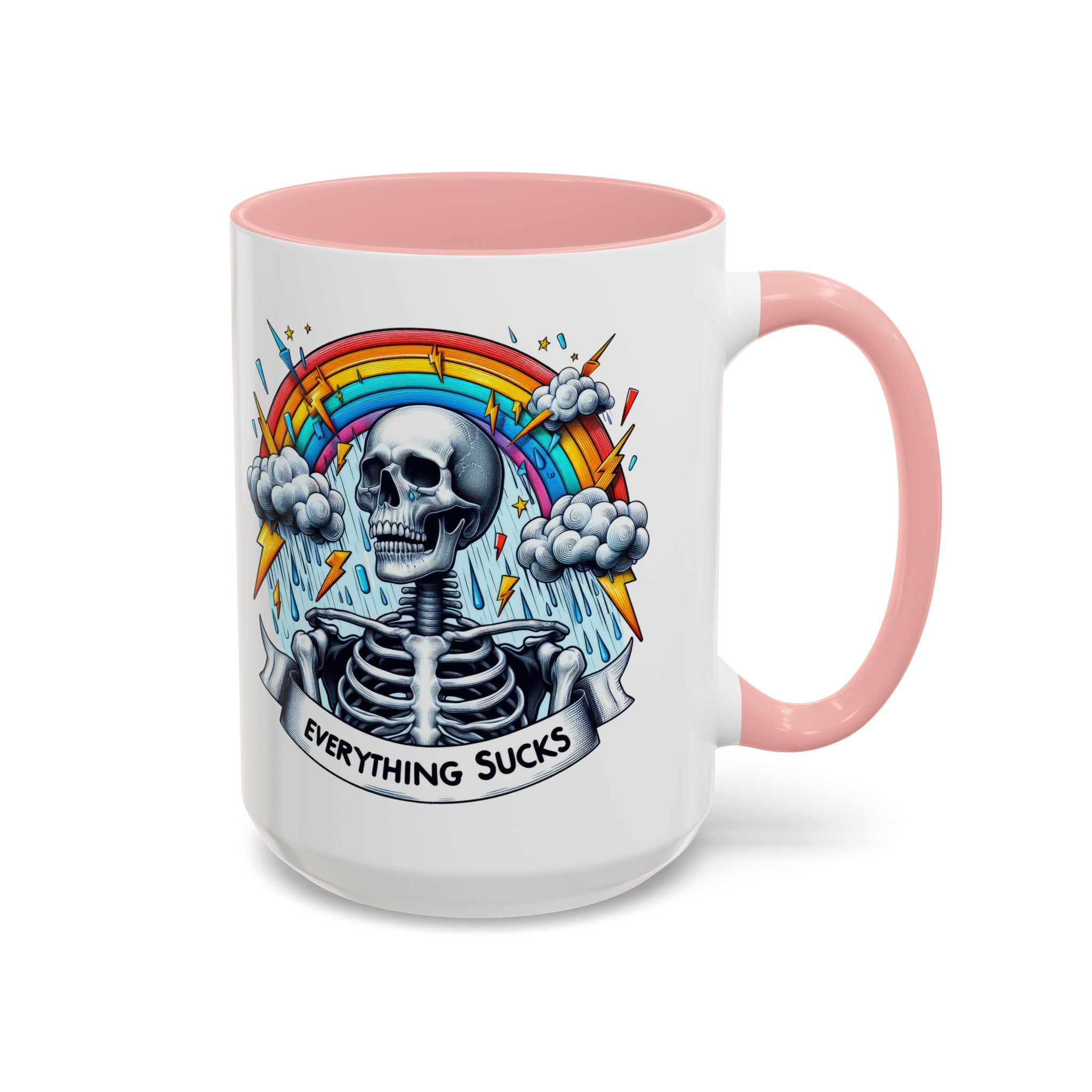 Everything Sucks Skeleton Coffee Mug | 11oz 15oz | Unique Gift for Coffee Lovers, Goth Home Décor, Quirky Humor Mug, Dark Aesthetic