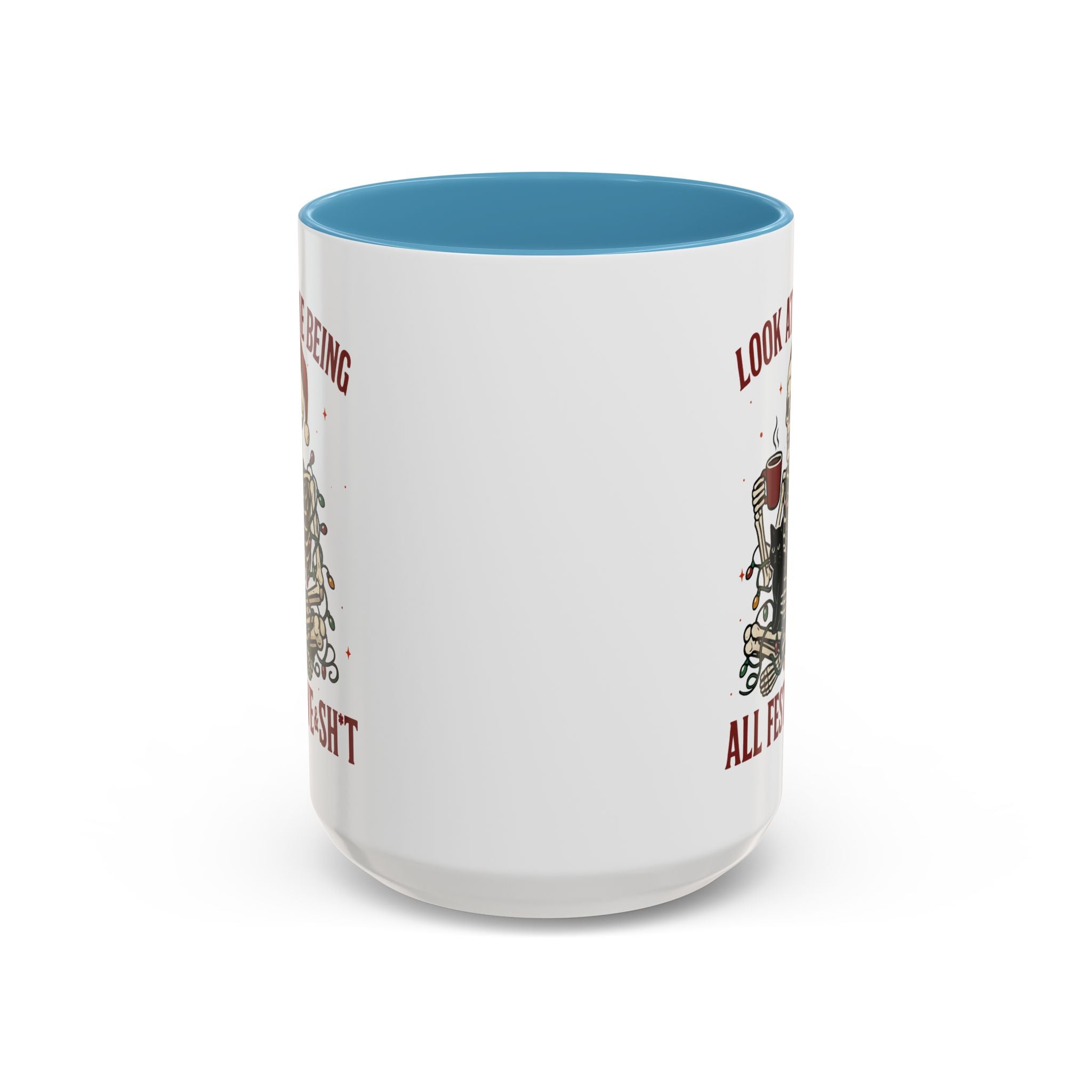 Festive Skeleton Coffee Mug, Unique Holiday Gift, Halloween Decor, Cat Lover's Mug, Funny Gift for Friends