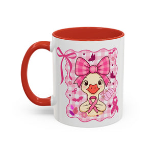 Pink Ribbon Duck Coffee Mug for Breast Cancer Awareness, Cute Gift for Her, Supportive Breast Cancer Mug, Unique Coffee Cup, Holiday Present