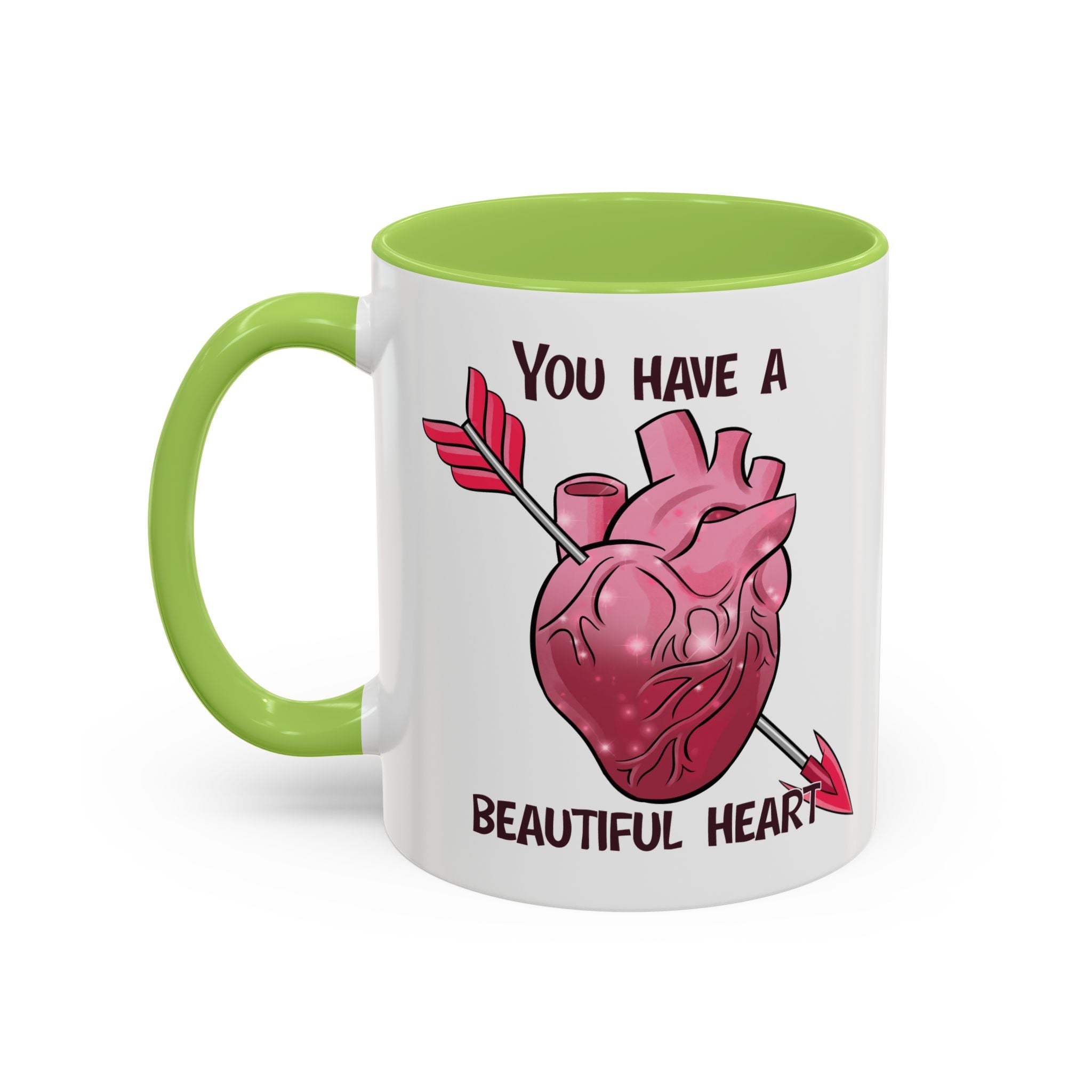 You Have a Beautiful Heart Accent Coffee Mug — Pink Anatomical Heart  Valentine Gift