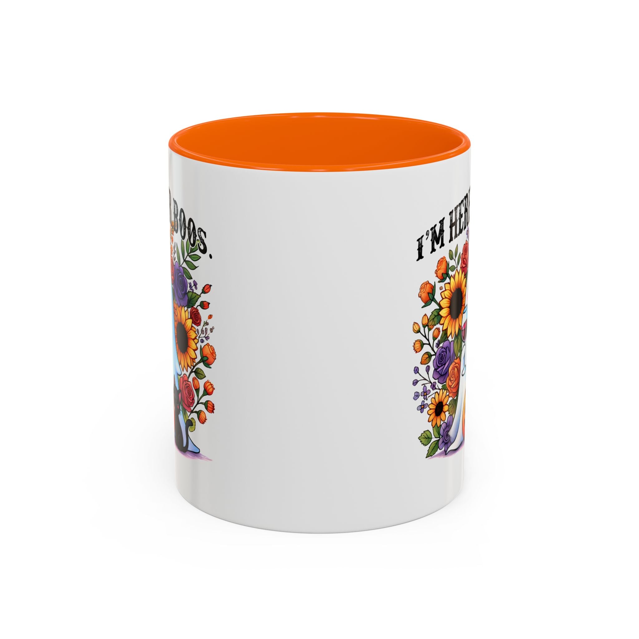Spooky Floral Coffee Mug - I'm Here for Boos, Halloween Gift, Autumn Decor, Cute Ghost Mug, Cat Lover Drinkware