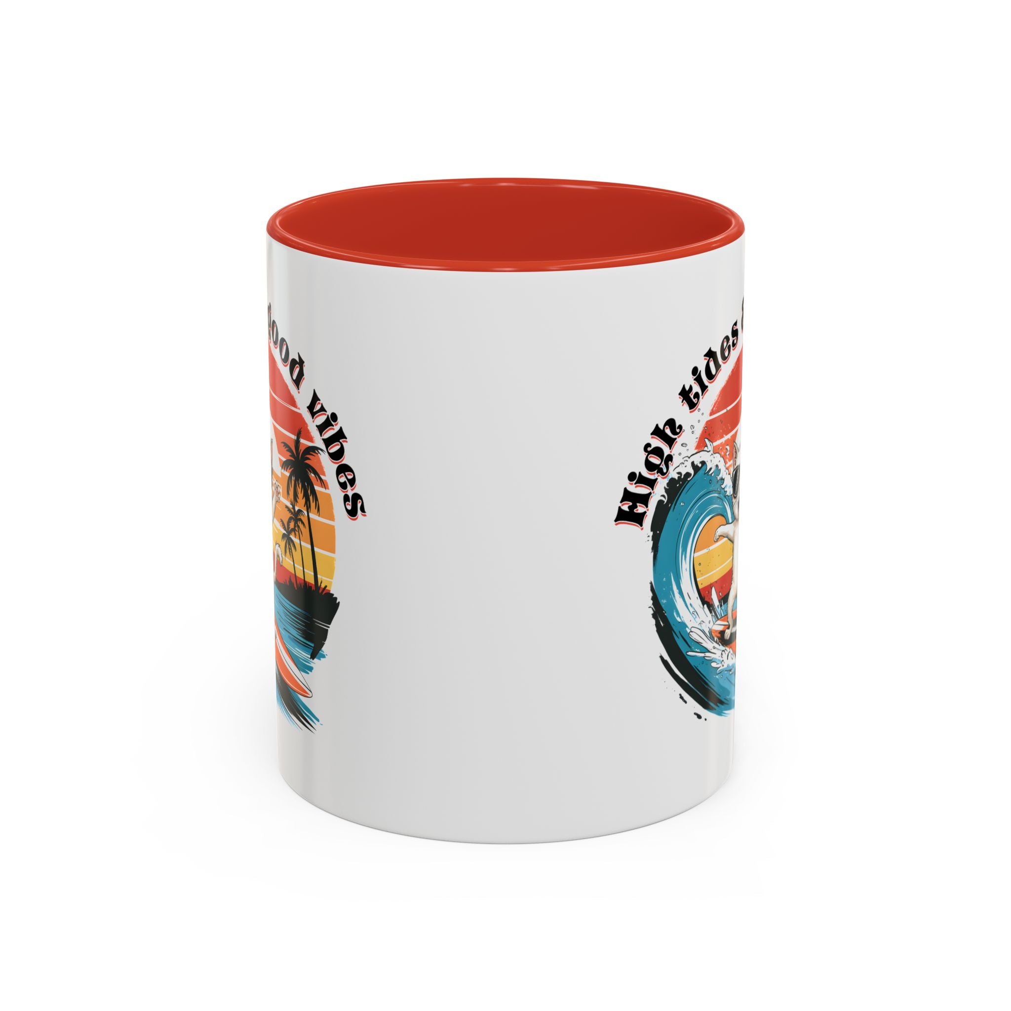 Surfing Cat Coffee Mug - High Tides & Good Vibes - Beach Lover Gift animal lover funny