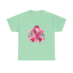 Breast Cancer Awareness Tee - She's Strong, Gift for Survivors, Supportive T-Shirt, Awareness Month, Inspirational Apparel
