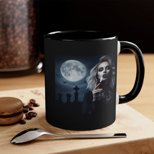 Blonde vampire in graveyard Accent Coffee Mug, 11oz