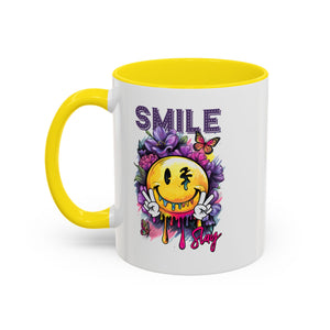 Smile Stay Accent Coffee Mug - Vibrant Floral Design for Positive Vibes